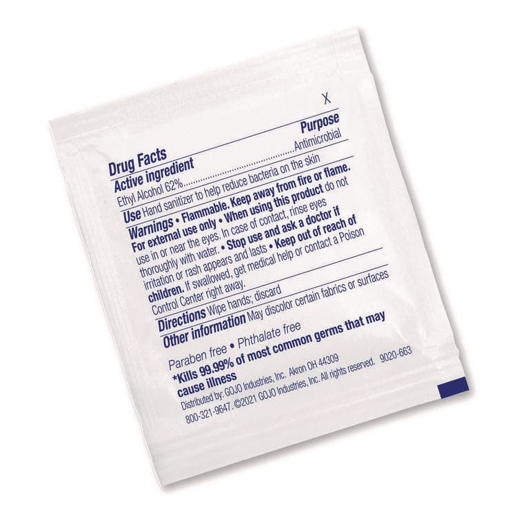 GO-JO INDUSTRIES Sanitizing Hand Wipes, Individually Wrapped, 1-Ply, 4.5 x 6.5, Lemon, White, 1,800/Carton (GOJ902006ECCT) thumbnail 3