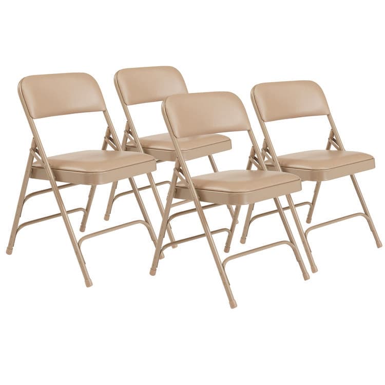 NATIONAL PUBLIC SEATING 1300 Series Premium Vinyl Upholstered Triple Brace Double Hinge Folding Chair, Supports 500 lb, Beige Seat/Back/Base, 4/CT (NPS1301)
