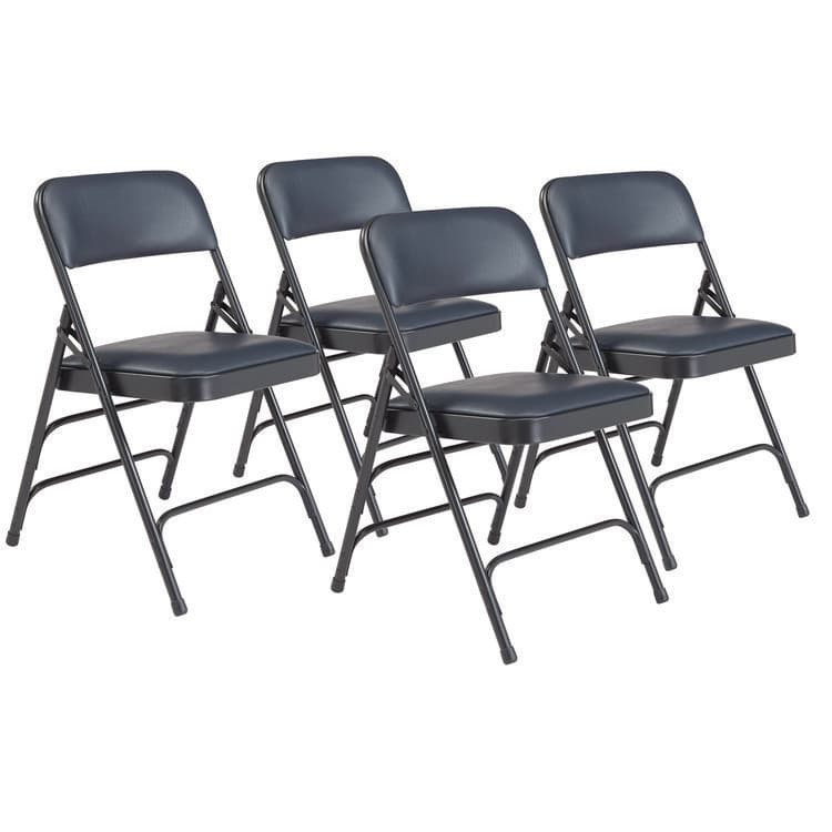 NATIONAL PUBLIC SEATING 1300 Series Premium Vinyl Upholstered Triple Brace Double Hinge Folding Chair, Supports 500 lb, Blue Seat/Back/Base, 4/Carton (NPS1304)