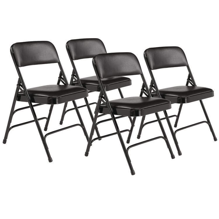NATIONAL PUBLIC SEATING 1300 Series Premium Vinyl Upholstered Triple Brace Double Hinge Folding Chair, Supports 500 lb, Black Seat/Back/Base, 4/CT (NPS1310)