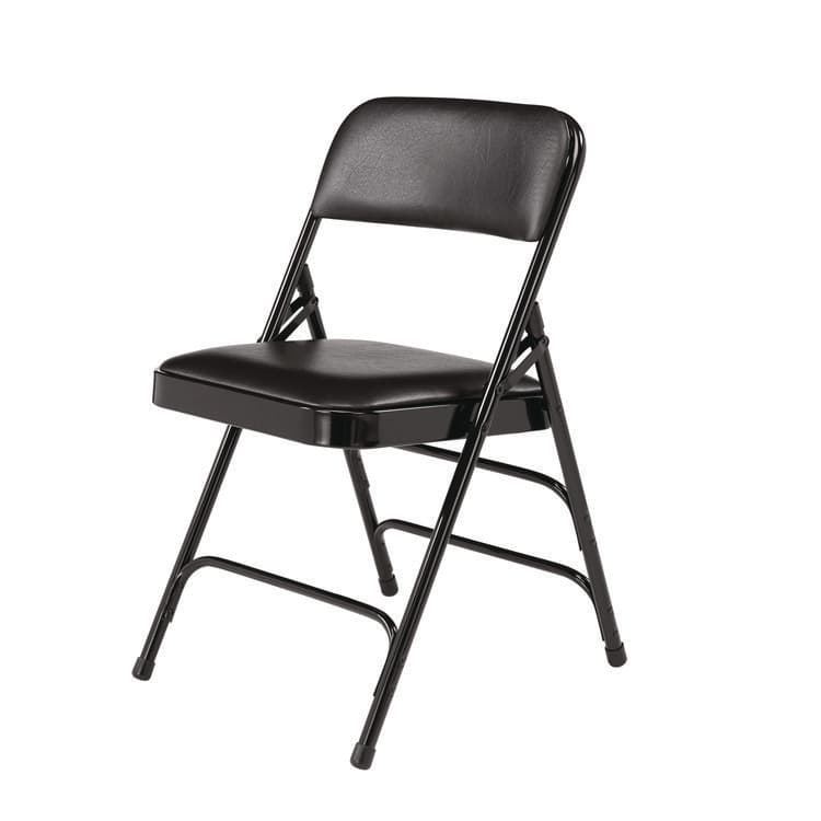 NATIONAL PUBLIC SEATING 1300 Series Premium Vinyl Upholstered Triple Brace Double Hinge Folding Chair, Supports 500 lb, Black Seat/Back/Base, 4/CT (NPS1310) thumbnail 3