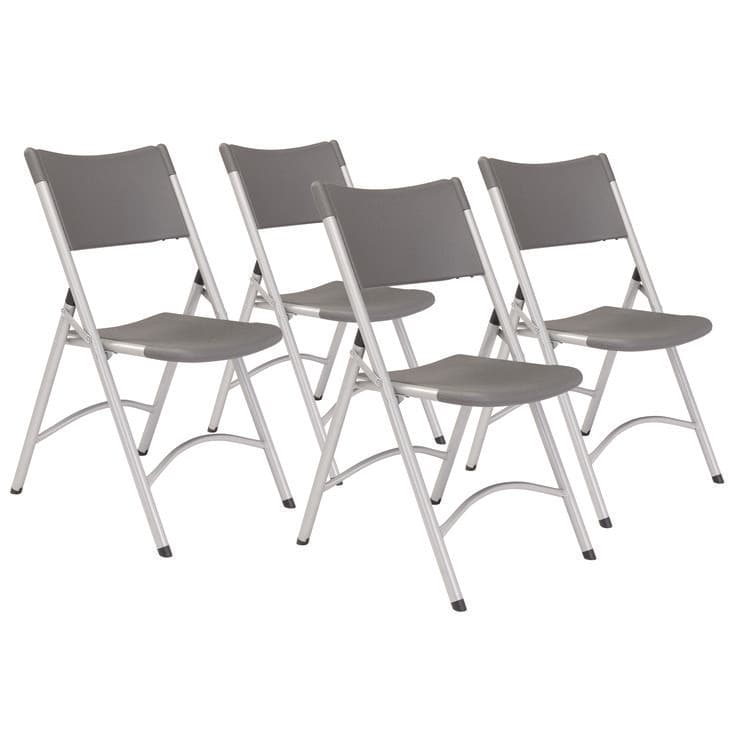 NATIONAL PUBLIC SEATING 600 Series Heavy Duty Plastic Folding Chair, Supports Up to 500 lb, 18" Seat Height, Gray Seat/Back, Silver Base, 4/Carton (NPS620)