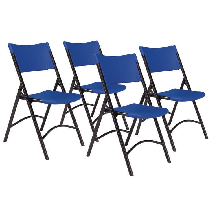 NATIONAL PUBLIC SEATING 600 Series Heavy Duty Plastic Folding Chair, Supports Up to 500 lb, 18" Seat Height, Blue Seat/Back, Black Base, 4/Carton (NPS604)