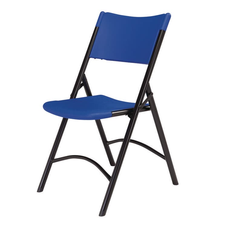 NATIONAL PUBLIC SEATING 600 Series Heavy Duty Plastic Folding Chair, Supports Up to 500 lb, 18" Seat Height, Blue Seat/Back, Black Base, 4/Carton (NPS604) thumbnail 3
