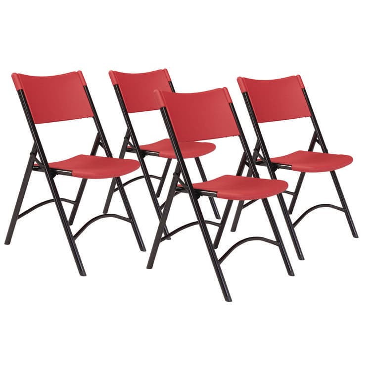 NATIONAL PUBLIC SEATING 600 Series Heavy Duty Plastic Folding Chair, Supports Up to 500 lb, 18" Seat Height, Red Seat/Back, Black Base, 4/Carton (NPS640)