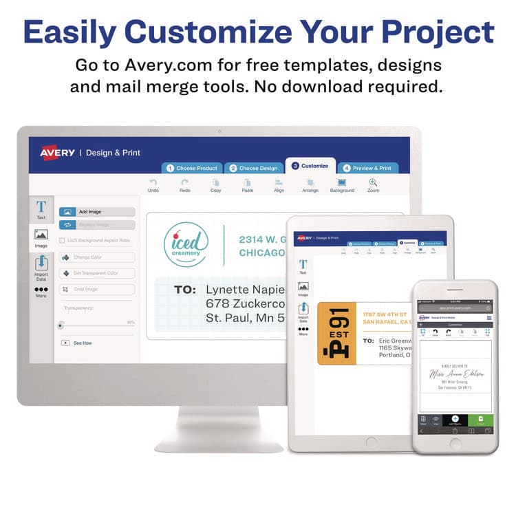 AVERY PRODUCTS CORPORATION Send and Reply Piggyback Labels, Inkjet/Laser Printers, 1.63 x 4, White, 12/Sheet, 20 Sheets/Pack (AVE5735) thumbnail 3