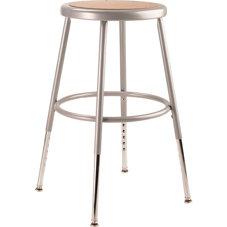 NATIONAL PUBLIC SEATING 6200 Series Height Adjustable Heavy Duty Steel Stool, Backless, Supports 500lb, 19" to 27" Seat Height, Brown Seat, Gray Base (NPS6218H)