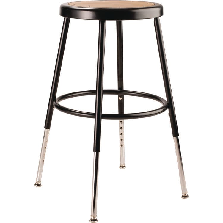 NATIONAL PUBLIC SEATING 6200 Series Height Adjustable Heavy Duty Steel Stool, Backless, Supports 500lb,19' to 27' Seat Height, Brown Seat, Black Base (NPS6218H10)