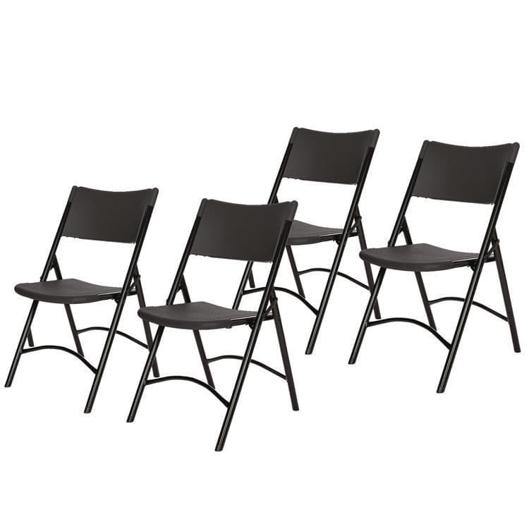 NATIONAL PUBLIC SEATING 600 Series Heavy Duty Plastic Folding Chair, Supports Up to 500 lb, 18" Seat Height, Black Seat/Back/Base, 4/Carton (NPS610)