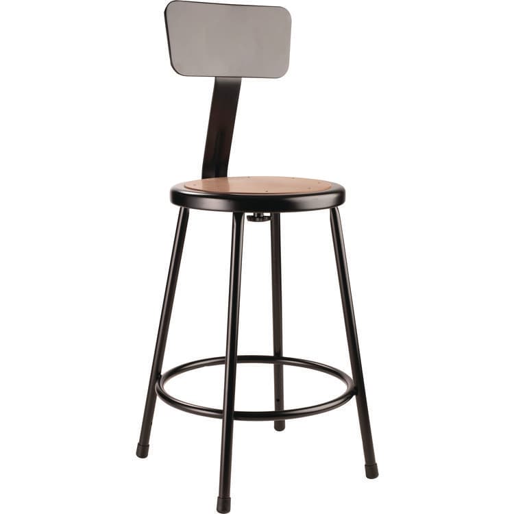 NATIONAL PUBLIC SEATING 6200 Series Heavy Duty Steel Stool With Backrest, Supports Up to 500 lb, 24" Seat Height, Brown Seat, Black Back/Base (NPS6224B10)