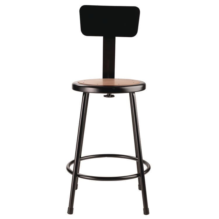 NATIONAL PUBLIC SEATING 6200 Series Heavy Duty Steel Stool With Backrest, Supports Up to 500 lb, 24" Seat Height, Brown Seat, Black Back/Base (NPS6224B10) thumbnail 2