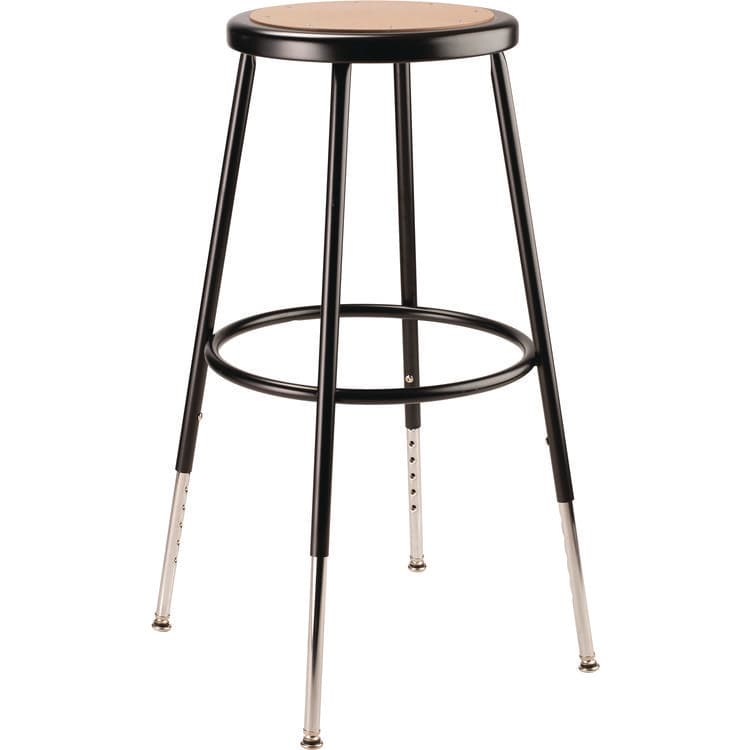 NATIONAL PUBLIC SEATING 6200 Series Height Adjustable Heavy Duty Steel Stool, Backless, Supports 500lb, 25" to 33" Seat Height, Brown Seat/Black Base (NPS6224H10)