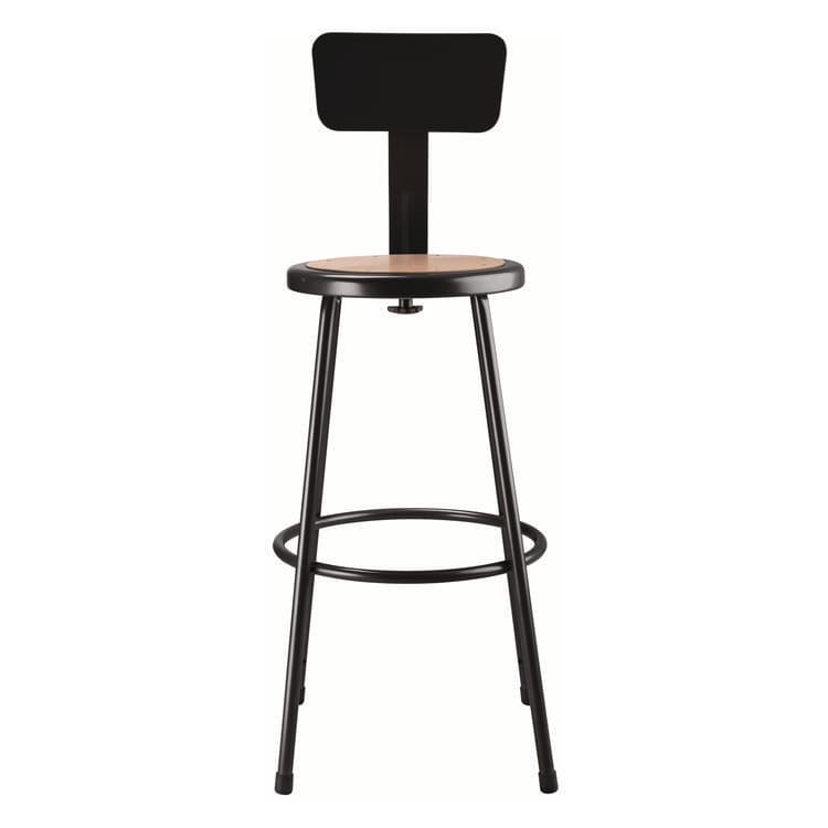 NATIONAL PUBLIC SEATING 6200 Series Heavy Duty Steel Stool With Backrest, Supports Up to 500 lb, 30" Seat Height, Brown Seat, Black Back/Base (NPS6230B10) thumbnail 2