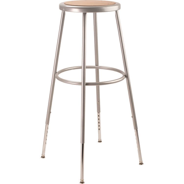 NATIONAL PUBLIC SEATING 6200 Series Height Adjustable Heavy Duty Steel Stool, Backless, Supports 500lb, 31" to 39" Seat Height, Brown Seat, Gray Base (NPS6230H)