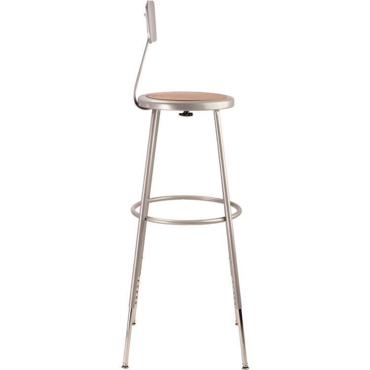 NATIONAL PUBLIC SEATING 6200 Series Height Adjustable Heavy Duty Steel Stool With Backrest, 32" to 39" Seat Height, Brown Seat, Gray Back/Base (NPS6230HB) thumbnail 2
