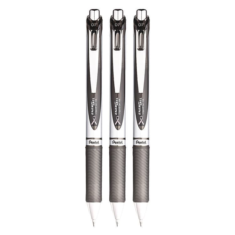 PENTEL OF AMERICA EnerGel RTX Deluxe Gel Pen, Retractable, Medium 0.7 mm, Black Ink, Black Barrel, 3/Pack (PENBL77ABP3ABC) thumbnail 4