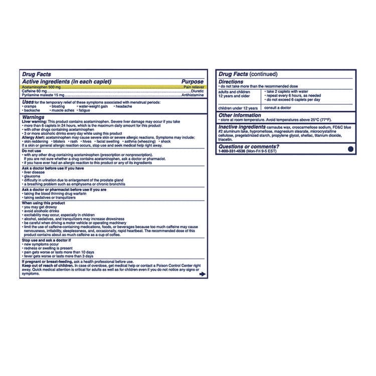 ACME UNITED CORPORATION Complete Menstrual Caplets, 2/Pack, 30 Packs/Box (PFY64458) thumbnail 2