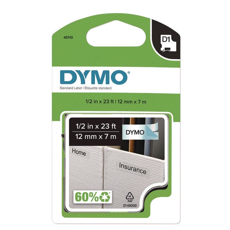 DYMO D1 Standard Labels, 0.50" x 23 ft, Black Print on Clear Tape (DYM45110)