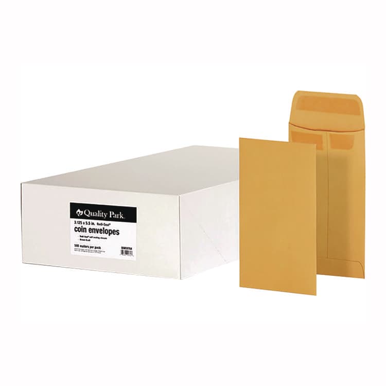 QUALITY PARK PRODUCTS Redi-Seal Coin and Small Parts Envelope, #5, Square Flap, Redi-Seal Adhesive Closure, 3.13 x 5.25, Brown Kraft, 500/Box (QUA50764)