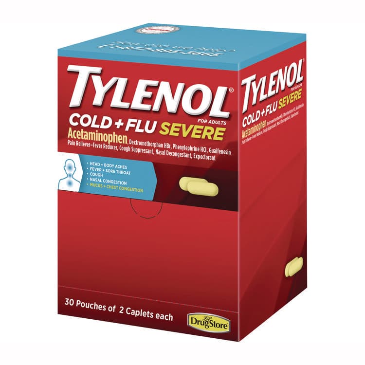 MCNEIL - DIV OF JOHNSON&JOHNSON Cold + Flu Severe Caplets, 2/Pack, 30 Packs/Box (JOJ64568)
