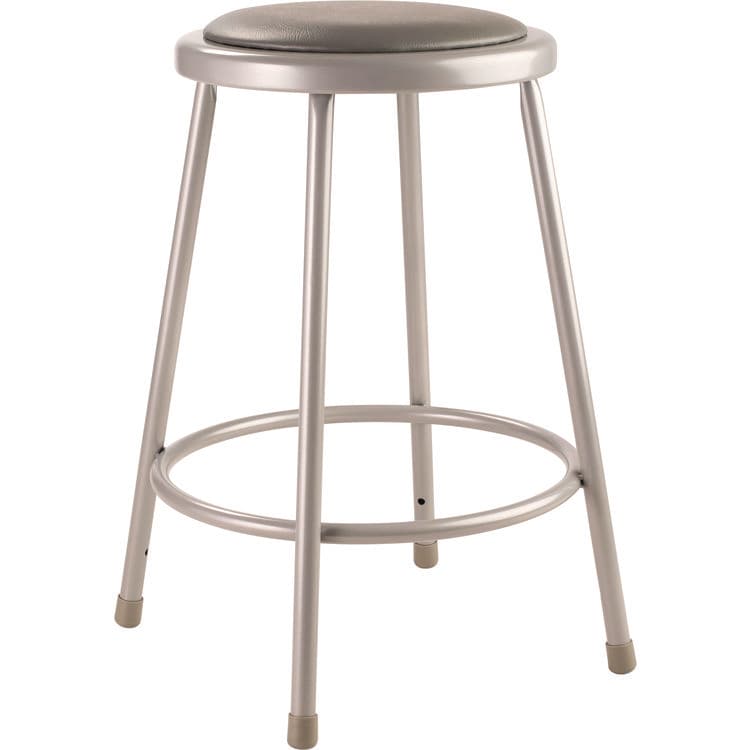 NATIONAL PUBLIC SEATING 6400 Series Fixed Height Heavy Duty Vinyl Padded Steel Stool, Backless, Supports 500 lb, 24" Seat Height, Gray Seat/Base (NPS6424)