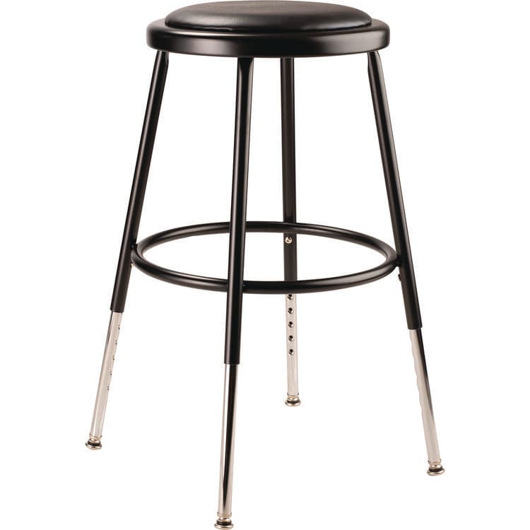 NATIONAL PUBLIC SEATING 6400 Series Height Adjustable HD Vinyl Padded Steel Stool, Backless, Supports 500lb, 18.5"-26.5" Seat Height, Black Seat/Base (NPS6418H10)