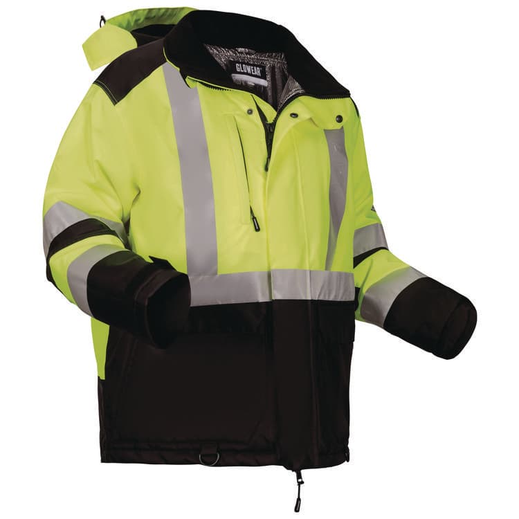 TENACIOUS HOLDINGS, . GloWear Class 3 Hi-Vis Winter Jacket with AmpliFIRE Heat Reflective Lining, 5X-Large, Lime (EGO25729)