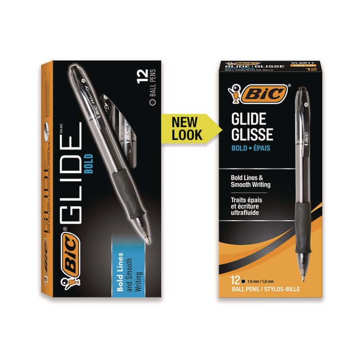 BIC CORP. GLIDE Bold Ballpoint Pen, Retractable, Bold 1.6 mm, Black Ink, Smoke Barrel, Dozen (BICVLGB11BK) thumbnail 2