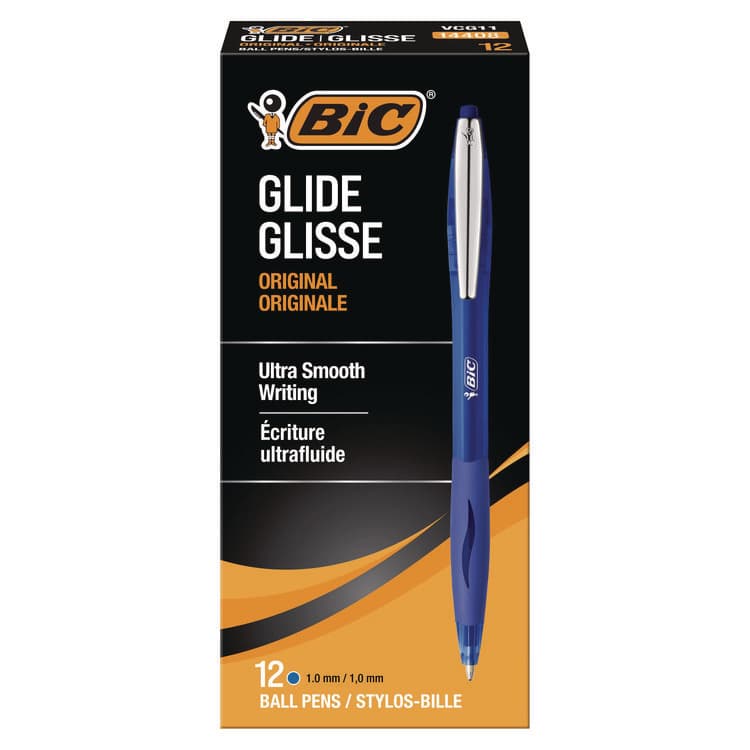 BIC CORP. GLIDE Ballpoint Pen, Retractable, Medium 1 mm, Blue Ink, Translucent Blue/Blue Barrel, Dozen (BICVCG11BE)