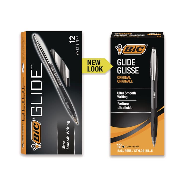 BIC CORP. GLIDE Ballpoint Pen, Retractable, Medium 1 mm, Black Ink, Smoke/Black Barrel, Dozen (BICVCG11BK) thumbnail 2
