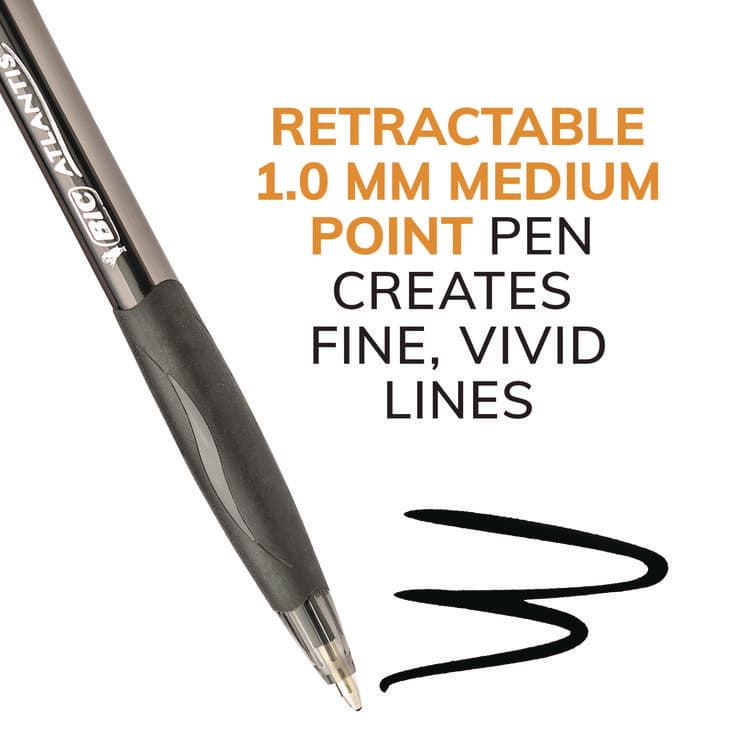 BIC CORP. GLIDE Ballpoint Pen, Retractable, Medium 1 mm, Black Ink, Smoke/Black Barrel, Dozen (BICVCG11BK) thumbnail 4