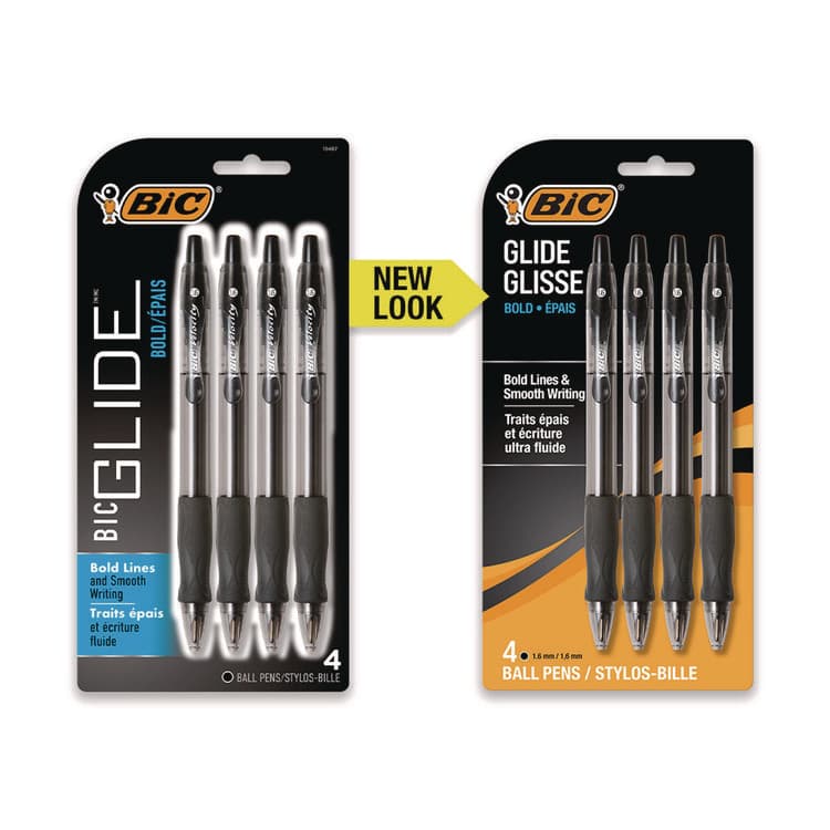 BIC CORP. GLIDE Bold Ballpoint Pen, Retractable, Bold 1.6 mm, Black Ink, Translucent Black Barrel, 4/Pack (BICVLGBP41BLK) thumbnail 2