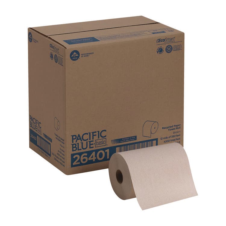 GEORGIA PACIFIC Pacific Blue Basic Recycled Paper Towel Roll, 1-Ply, 7.88 x 350 ft, Brown, 12 Rolls/Carton (GPC26401)