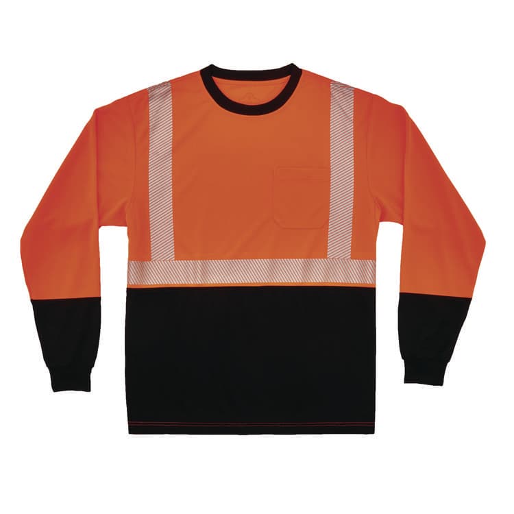 ERGODYNE CORPORATION GloWear 8281BK Class 2 Long Sleeve Shirt with Black Bottom, 3X-Large Long, Orange (EGO22917)