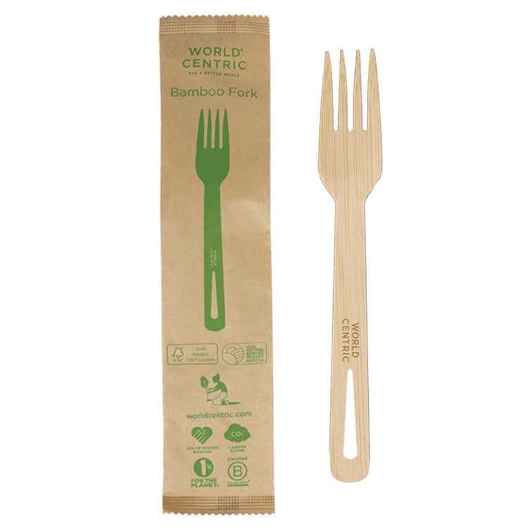 WORLD CENTRIC Bamboo Cutlery, Fork, Paper, Natural, 750/Carton (WORFOBBI)