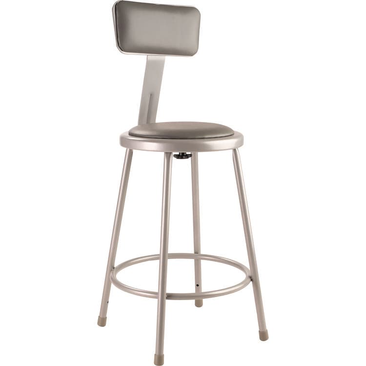 NATIONAL PUBLIC SEATING 6400 Series Heavy Duty Vinyl Padded Steel Stool With Backrest, Supports Up to 500 lb, 24" Seat Height, Gray Seat, Gray Base (NPS6424B)