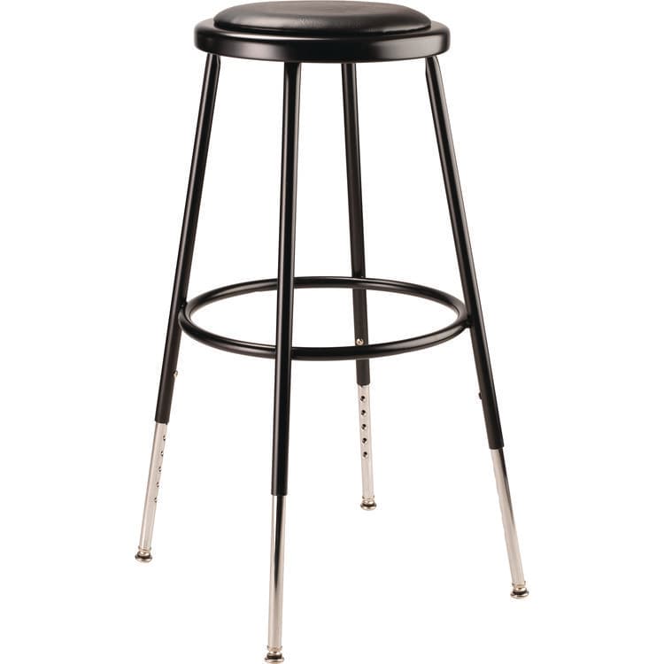 NATIONAL PUBLIC SEATING 6400 Series Height Adjustable Heavy Duty Vinyl Padded Steel Stool, Supports 500 lb, 25" to 33" Seat Height, Black Seat/Base (NPS6424H10)