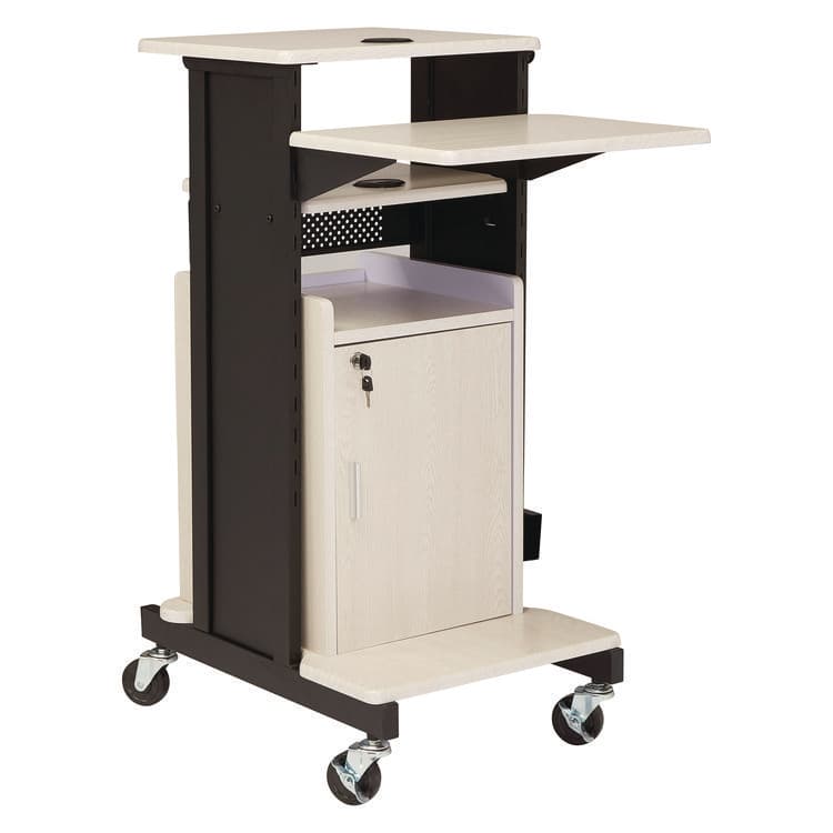 NATIONAL PUBLIC SEATING Premium Plus Presentation Cart with Storage Cabinet, 18 x 30 x 40.5, Ivory/Black (NPSPRC250)