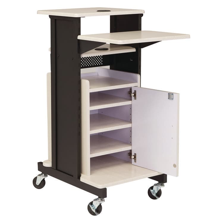 NATIONAL PUBLIC SEATING Premium Plus Presentation Cart with Storage Cabinet, 18 x 30 x 40.5, Ivory/Black (NPSPRC250) thumbnail 2