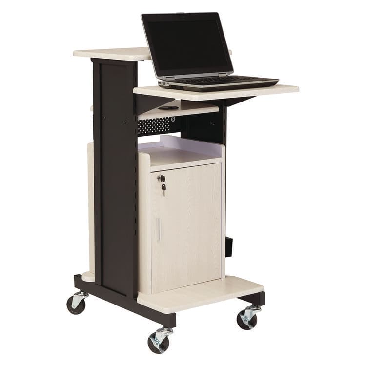 NATIONAL PUBLIC SEATING Premium Plus Presentation Cart with Storage Cabinet, 18 x 30 x 40.5, Ivory/Black (NPSPRC250) thumbnail 4