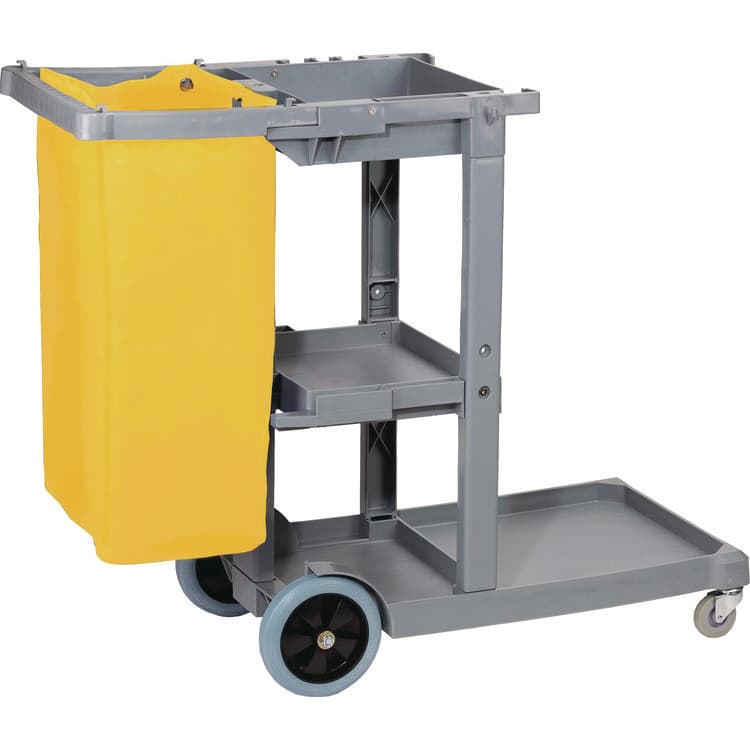 BOARDWALK Janitor's Cart, Plastic, 4 Shelves, 1 Bin, 19" x 45" x 39", Gray (BWKJCARTGRA)