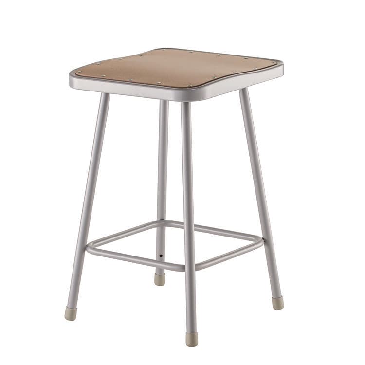 NATIONAL PUBLIC SEATING 6300 Series Heavy Duty Square Seat Steel Stool, Backless, Supports Up to 500 lb, 23.25" Seat Height, Brown Seat, Gray Base (NPS6324)