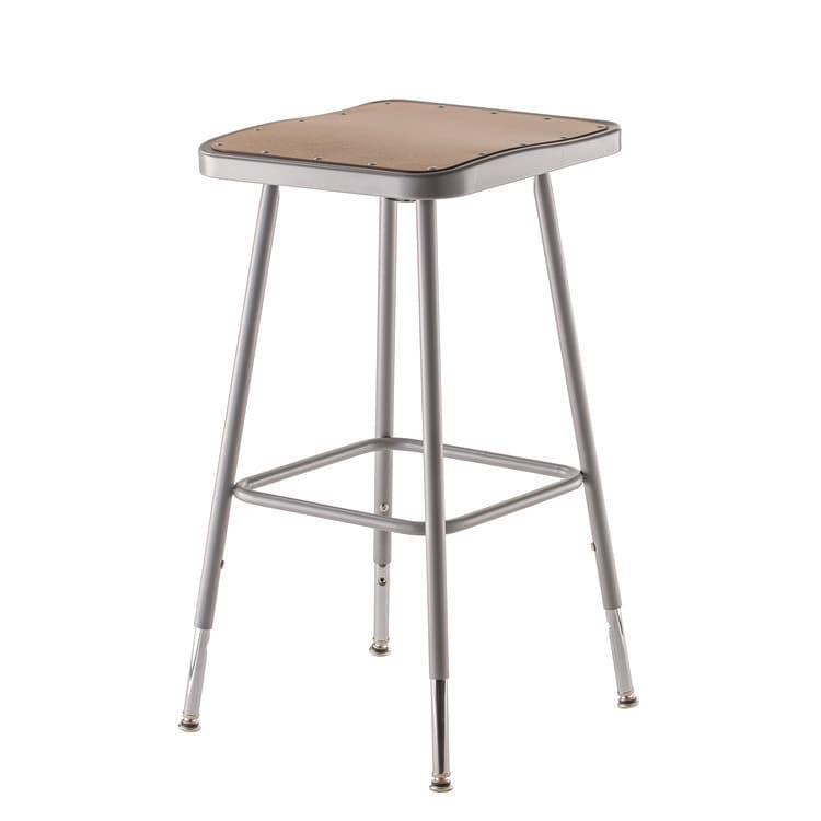 NATIONAL PUBLIC SEATING 6300 Series Height Adjust Heavy Duty Square Seat Steel Stool, Backless, 500lb, 23.75" to 31.75" Height, Brown Seat, Gray Base (NPS6324H)