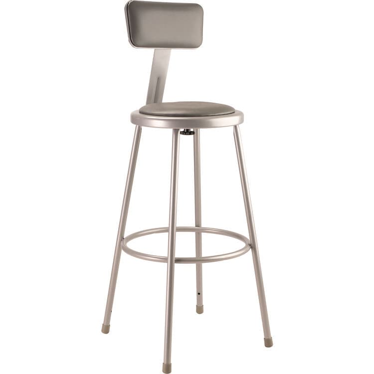 NATIONAL PUBLIC SEATING 6400 Series Heavy Duty Vinyl Padded Stool With Backrest, Supports 500 lb, 30" Seat Height, Gray Seat, Gray Back, Gray Base (NPS6430B)
