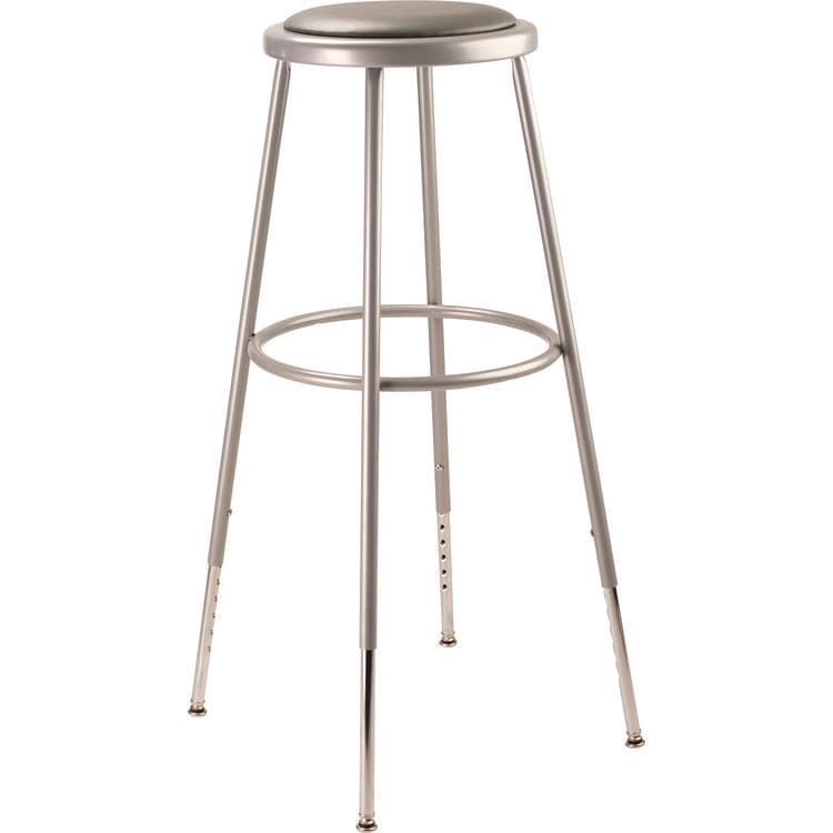 NATIONAL PUBLIC SEATING 6400 Series Height Adjust Heavy Duty Vinyl Padded Steel Stool, Backless, Support 500lb, 30.5" to 38.5" Height, Gray Seat/Base (NPS6430H)