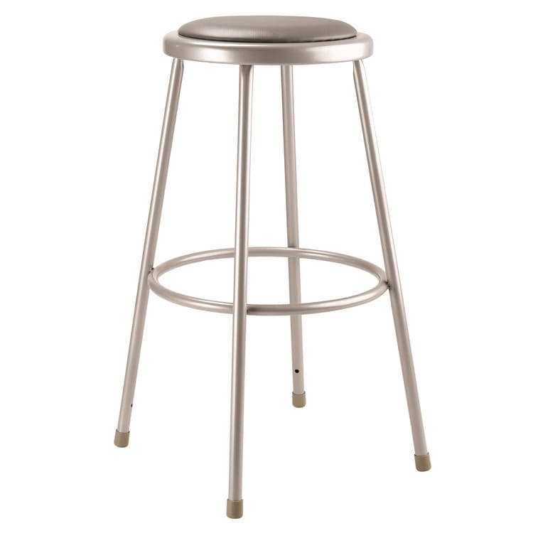 NATIONAL PUBLIC SEATING 6400 Series Fixed Height Heavy Duty Vinyl Padded Steel Stool, Backless, Supports 500 lb, 30" Seat Height, Gray Seat/Base (NPS6430)