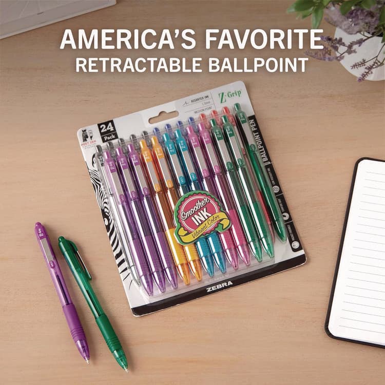 ZEBRA PEN CORP. Z-Grip Ballpoint Pen, Retractable, Medium 1 mm, Assorted Business/Artistic Ink and Barrel Colors, 24/Pack (ZEB12223) thumbnail 2