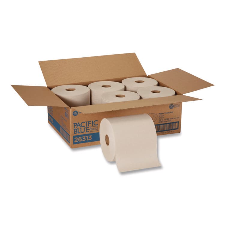 GEORGIA PACIFIC Pacific Blue Basic Recycled Paper Towel Roll, 1-Ply, 7.87 " x 1,000 ft, Brown, 6/Carton (GPC26313)