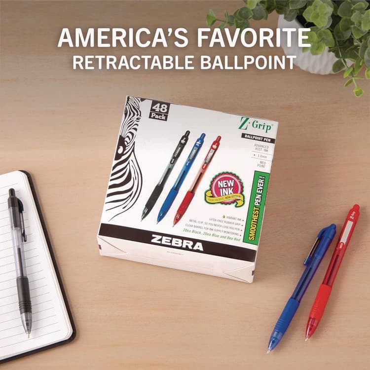 ZEBRA PEN CORP. Z-Grip Ballpoint Pen, Retractable, Medium 1 mm, Assorted Ink and Barrel Colors, 48/Pack (ZEB22048) thumbnail 2