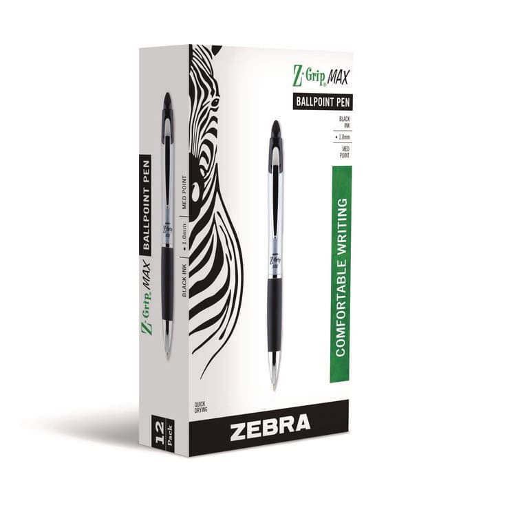 ZEBRA PEN CORP. Z-Grip MAX Ballpoint Pen, Retractable, Medium 1 mm, Black Ink, Silver/Black Barrel, 12/Pack (ZEB22410) thumbnail 2